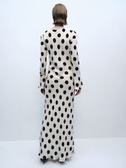 Mango Cream Flare Sleeve Polka Dot Dress - Image 2 of 6