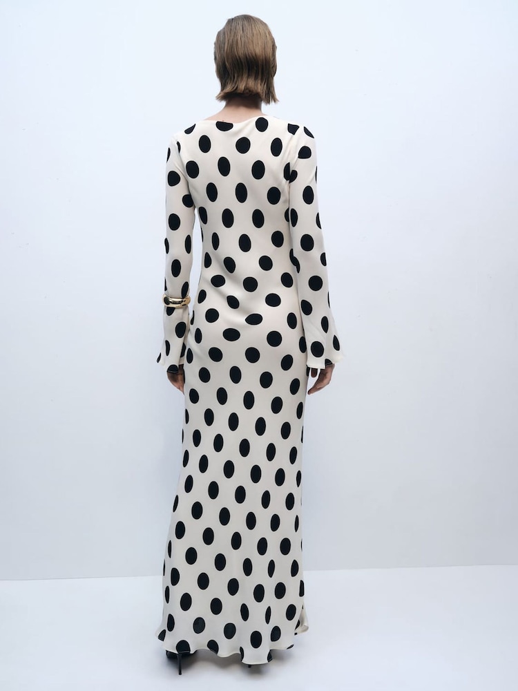 Mango Cream Flare Sleeve Polka Dot Dress - Image 2 of 6
