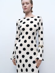 Mango Cream Flare Sleeve Polka Dot Dress - Image 3 of 6