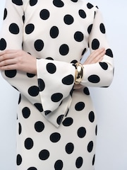 Mango Cream Flare Sleeve Polka Dot Dress - Image 4 of 6