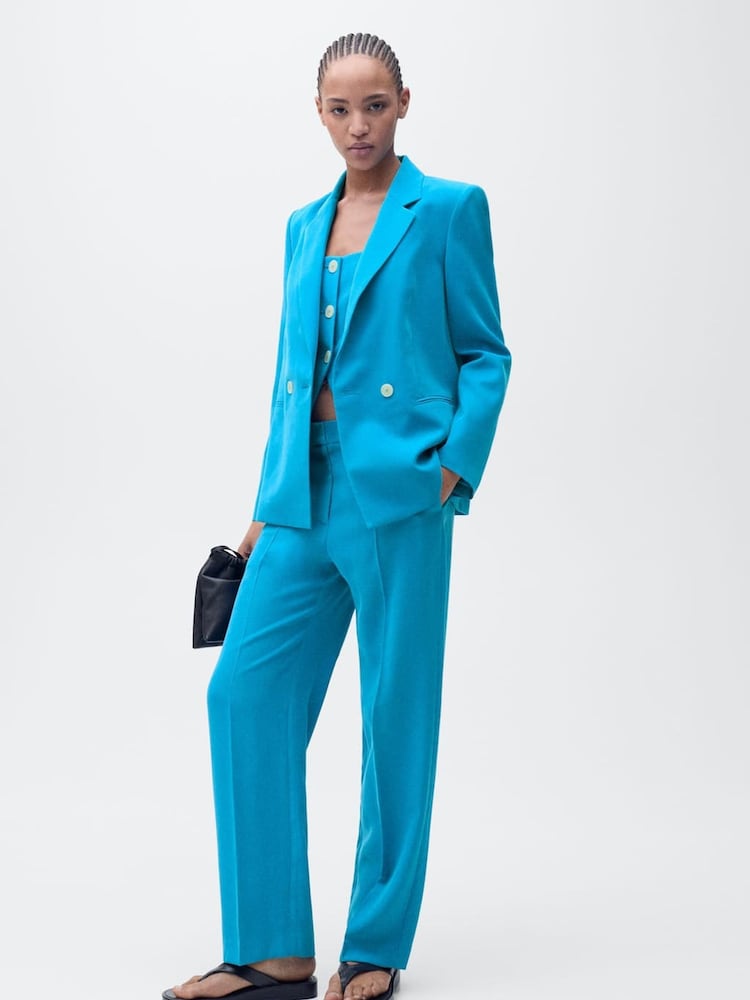 Mango Blue Straight Fit Suit Jacket - Image 1 of 7 Mango Blue Straight Fit Suit Jacket - Image 1 of 7