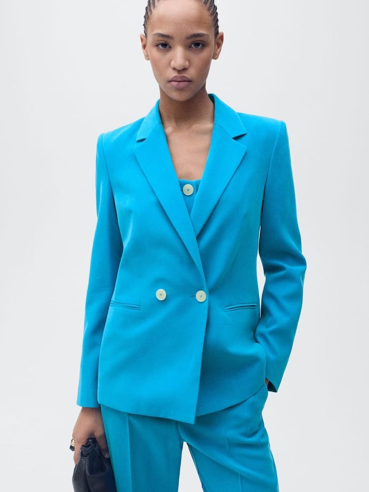 Mango Blue Straight Fit Suit Jacket - Image 2 of 7 Mango Blue Straight Fit Suit Jacket - Image 2 of 7