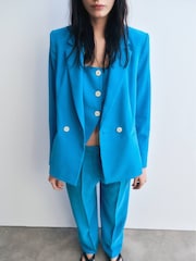 Mango Blue Straight Fit Suit Jacket - Image 4 of 7
