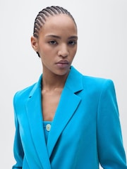 Mango Blue Straight Fit Suit Jacket - Image 5 of 7
