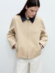 Mango Brown Contrast Collar Cotton Jacket - Image 1 of 7