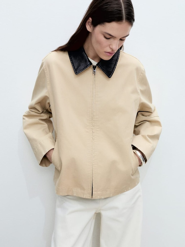 Mango Brown Contrast Collar Cotton Jacket - Image 1 of 7