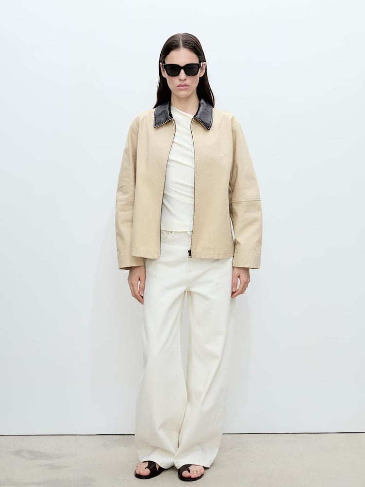 Mango Brown Contrast Collar Cotton Jacket - Image 2 of 7