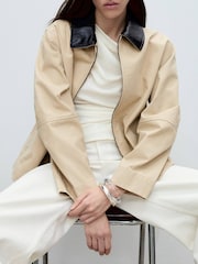 Mango Brown Contrast Collar Cotton Jacket - Image 3 of 7