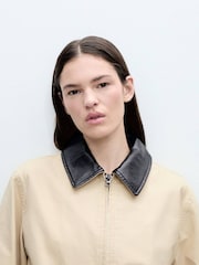 Mango Brown Contrast Collar Cotton Jacket - Image 5 of 7