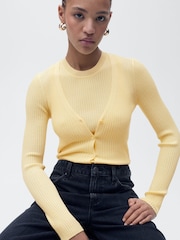 Mango Buttermilk Yellow Ribbed Cardigan - Image 1 of 6