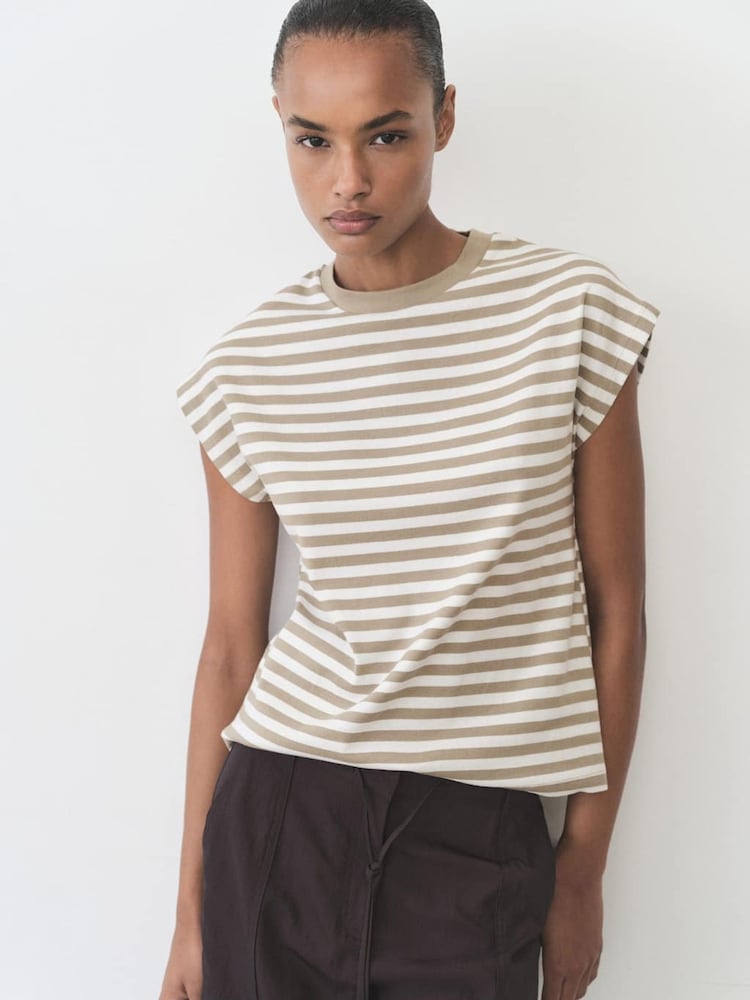 Mango Dark Brown Stripe Short Sleeved T-Shirt - Image 2 of 5
