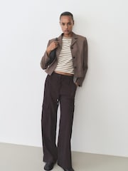 Mango Dark Brown Stripe Short Sleeved T-Shirt - Image 3 of 5