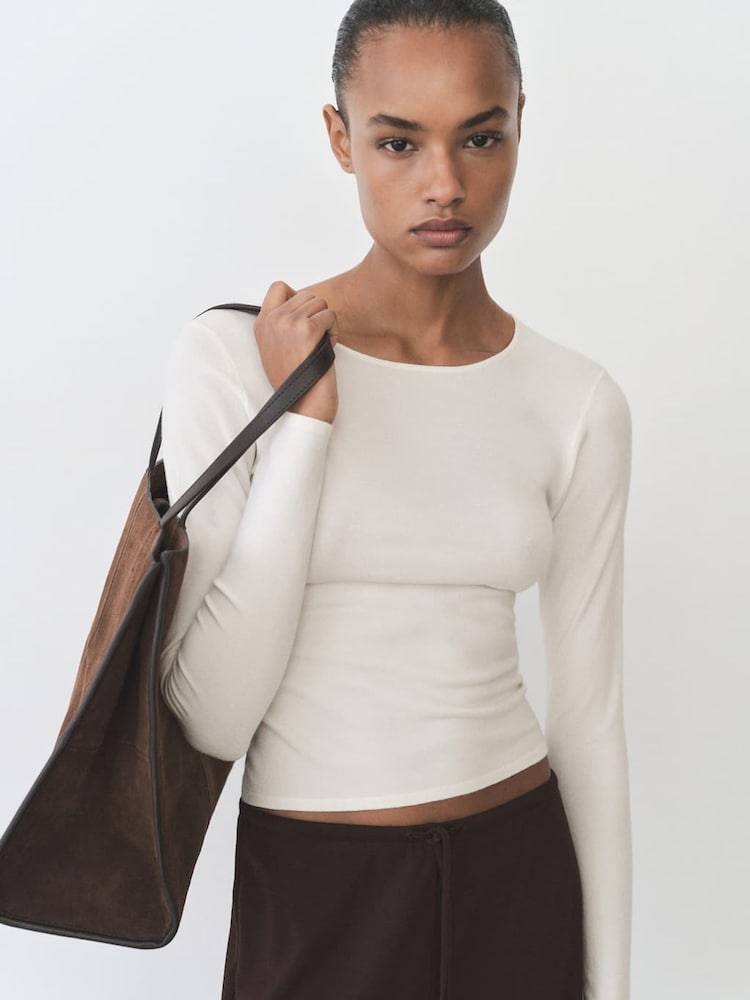 Mango Cream Fine Knit Fitted Top - Image 1 of 6