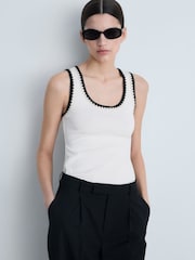 Mango White Contrasting Trim Vest Top - Image 1 of 6