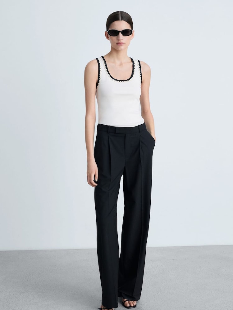 Mango White Contrasting Trim Vest Top - Image 2 of 6