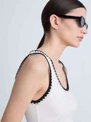 Mango White Contrasting Trim Vest Top - Image 4 of 6