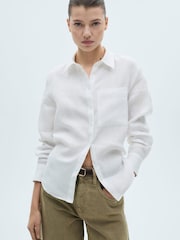 Mango Cream Straight Long Sleeve Linen Shirt - Image 1 of 7