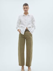 Mango Cream Straight Long Sleeve Linen Shirt - Image 2 of 7