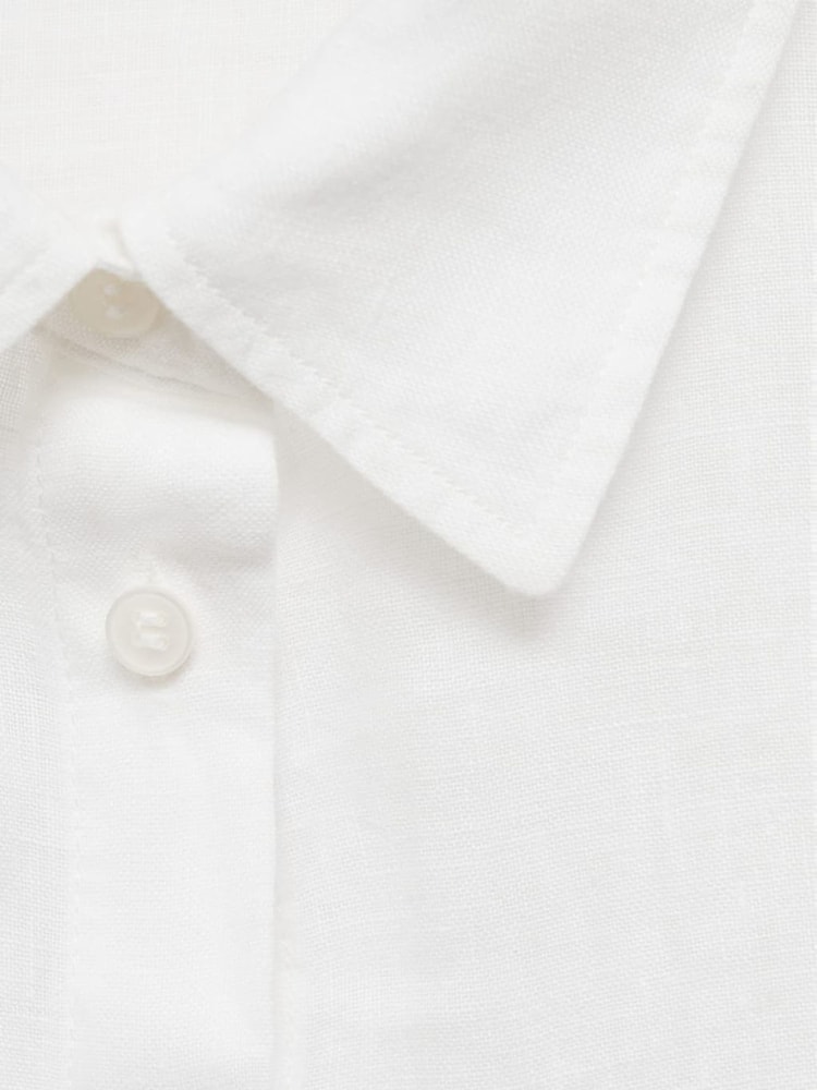 Mango Cream Straight Long Sleeve Linen Shirt - Image 7 of 7