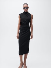 Mango Black Sleeveless Draped Midi Dress - Image 1 of 7