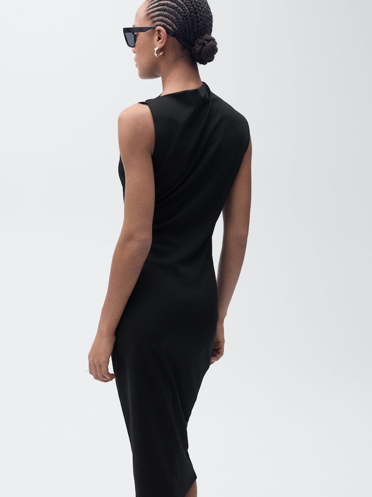 Mango Black Sleeveless Draped Midi Dress - Image 2 of 7