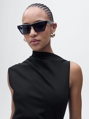 Mango Black Sleeveless Draped Midi Dress - Image 3 of 7