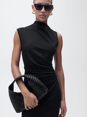 Mango Black Sleeveless Draped Midi Dress - Image 4 of 7