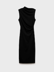 Mango Black Sleeveless Draped Midi Dress - Image 6 of 7