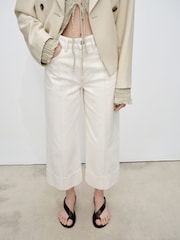 Mango Cream Wide Leg 100% Cotton Crop Jeans - Image 3 of 6