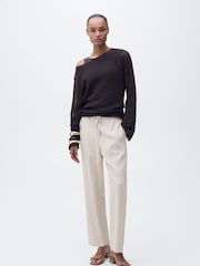 Mango Beige Elasticated Waist Trousers - Image 1 of 6