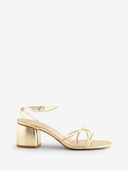 Mango Gold Strappy Block Heels - Image 1 of 1