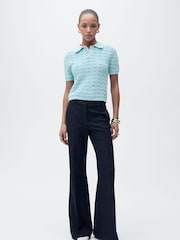 Mango Blue Openwork Crochet Knitted Polo-Neck Jumper - Image 1 of 6