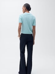 Mango Blue Openwork Crochet Knitted Polo-Neck Jumper - Image 2 of 6
