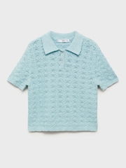 Mango Blue Openwork Crochet Knitted Polo-Neck Jumper - Image 5 of 6