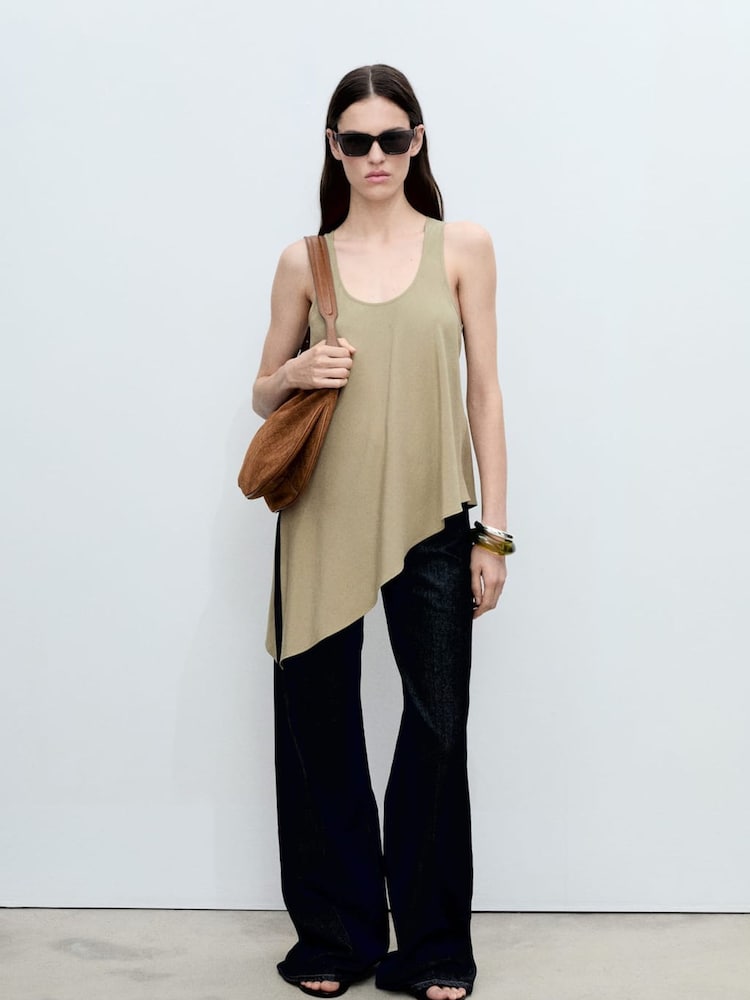 Mango Brown Sleeveless Asymmetric Top - Image 1 of 7