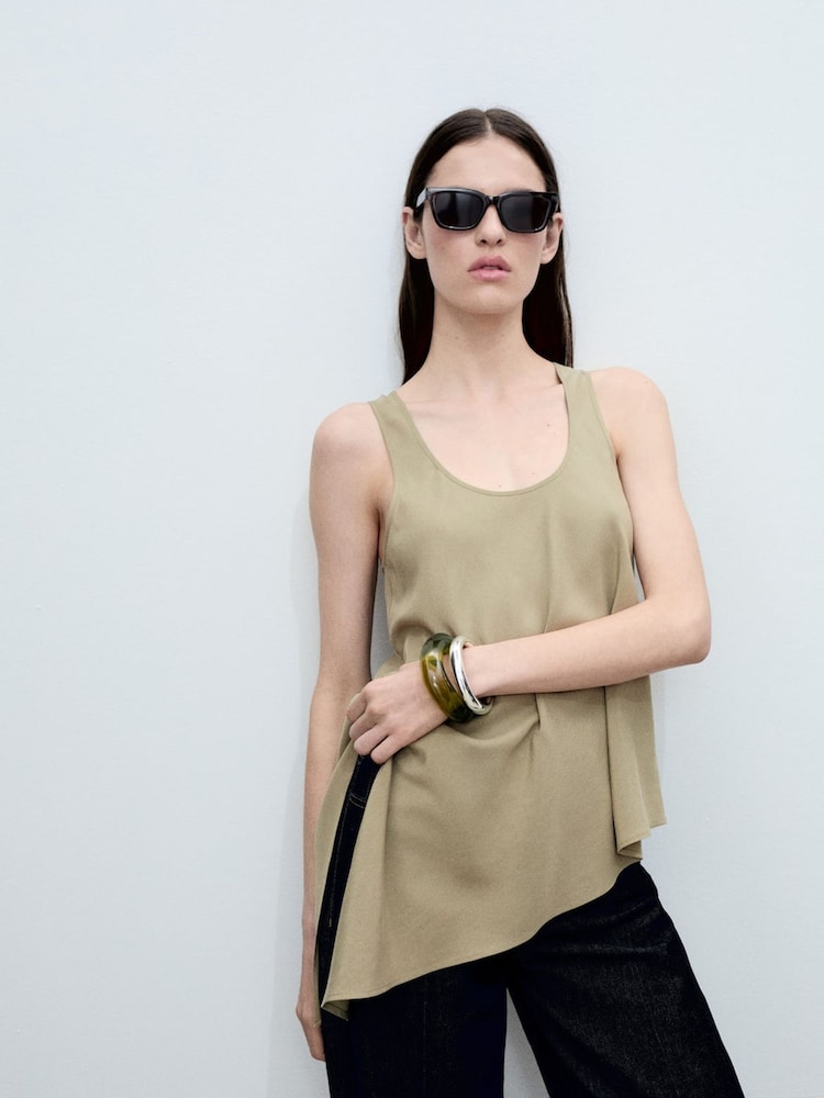Mango Brown Sleeveless Asymmetric Top - Image 2 of 7