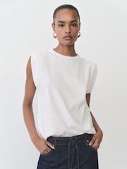 Mango White Short-Sleeved Cotton Tank Top - Image 1 of 6