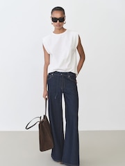 Mango White Short-Sleeved Cotton Tank Top - Image 3 of 6
