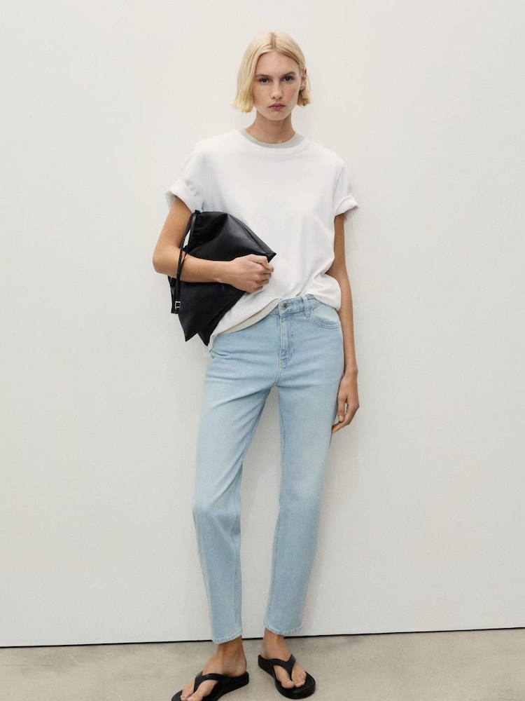 Mango Blue Comfort High Rise Jeans - Image 1 of 7 Mango Blue Comfort High Rise Jeans - Image 1 of 7