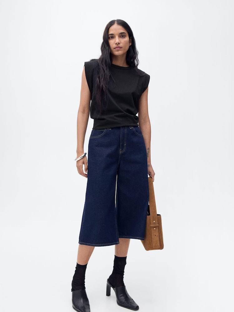 Mango Black Short-Sleeved Cotton Tank Top - Image 1 of 6