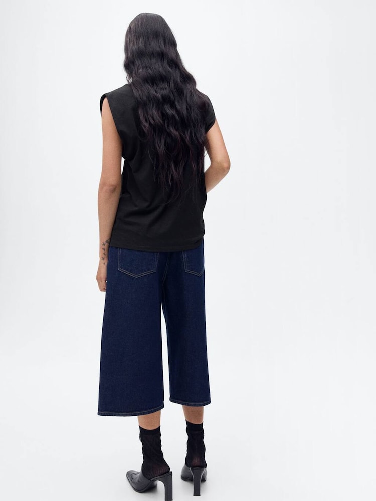 Mango Black Short-Sleeved Cotton Tank Top - Image 2 of 6