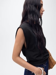 Mango Black Short-Sleeved Cotton Tank Top - Image 3 of 6