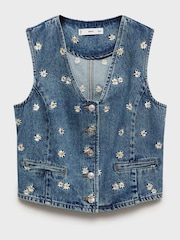 Mango Blue Floral Denim Waistcoat - Image 4 of 5