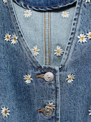 Mango Blue Floral Denim Waistcoat - Image 5 of 5