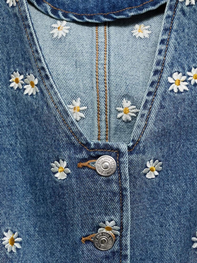 Mango Blue Floral Denim Waistcoat - Image 5 of 5