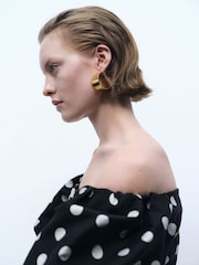 Mango Black Bardot Off Shoulder Polka Dot Occasion Midi Dress - Image 4 of 6