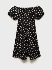 Mango Black Bardot Off Shoulder Polka Dot Occasion Midi Dress - Image 5 of 6