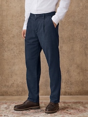 Azul marino - Single Pleated Herringbone Trousers - Imagen 2 de 11