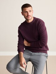 Burgundy Red Regular Fit Signature Lambswool Crew Neck Jumper - Image 4 of 5