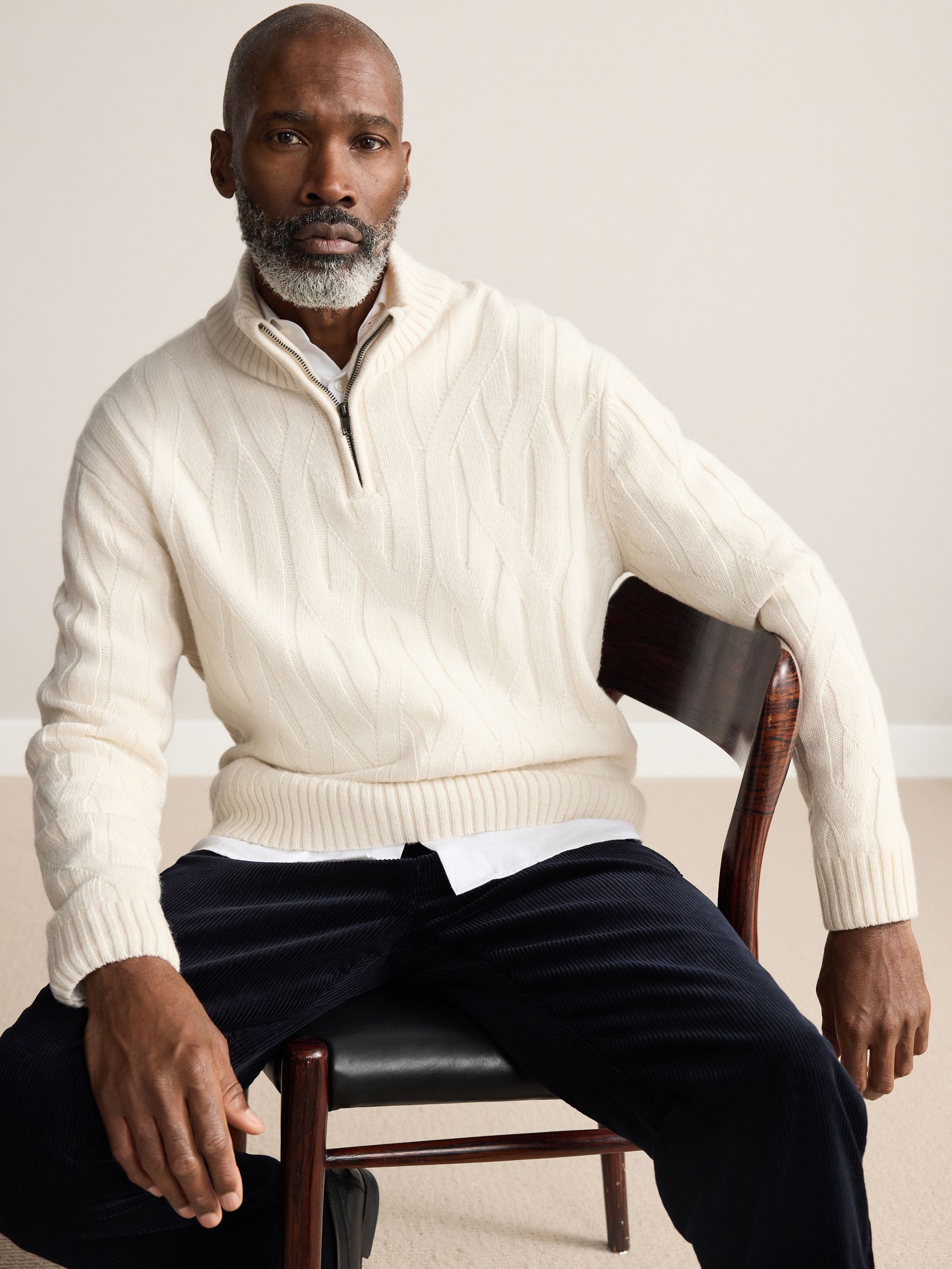 Buy Ecru White Regular Fit Signature 100% Lambswool Cable Quarter